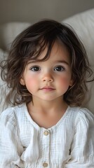Fototapeta premium Sweet Innocence: Portrait of a Dark-Haired Girl with Brown Eyes