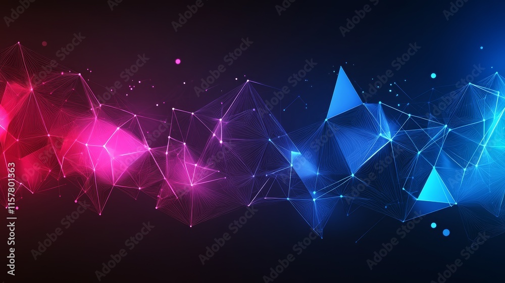 Poster Abstract glowing polygonal background. Red and blue color scheme.
