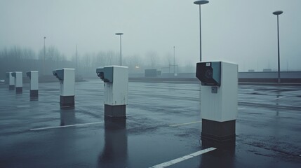 Obraz premium Technician installing CCTV camera security system at car park and and installed white plastic boxes for safe from water and rain.