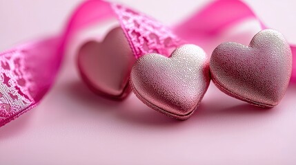 Obraz premium Celebrating love with romantic heart decorations soft pink background photography intimate setting close-up shot