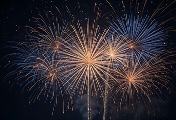 Fototapeta premium Vibrant Fireworks Explode Against a Dark Night Sky