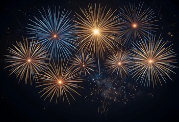 Naklejka premium Vibrant Fireworks Explode Against a Dark Night Sky