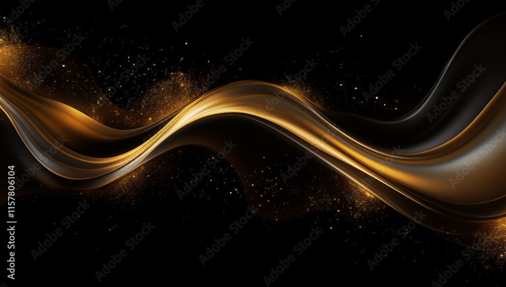 Poster captivating abstract backdrop featuring swirling golden light trails and sparkles on a dark black ca