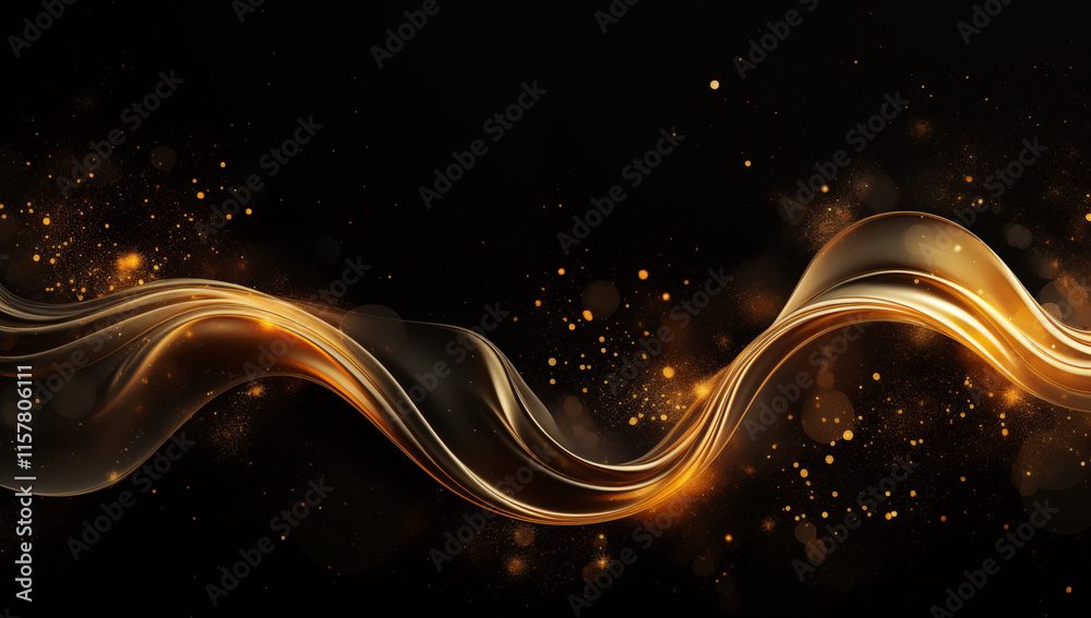 Aufkleber enchanting abstract background with golden light trails and sparkling particles on deep black, radia