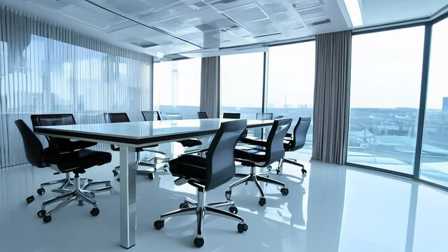Modern office panorama video with fill out survey message