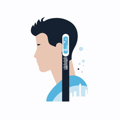 Detailed illustration of a person with fever using thermometer for medical purposes