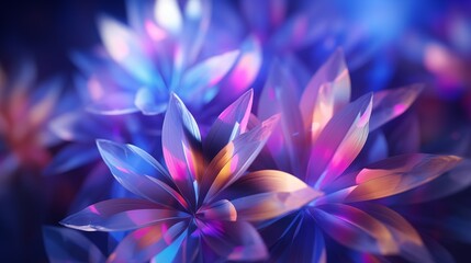 Colorful Abstract Geometric Crystal Flowers with Vivid Light Effects
