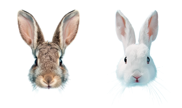 Set of bunny head peeking out, Easter rabbit head, isolated on transparent background. PNG element. - Powered by Adobe