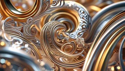 Abstract Gold and Silver Ornate Design Artwork