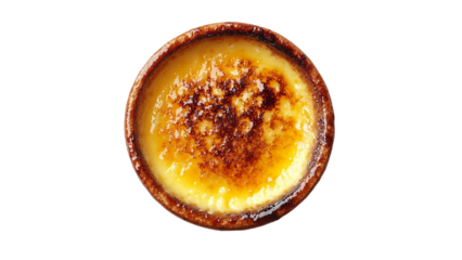 Integrated cream online crème brûlée top view, isolated on a white background, cut out