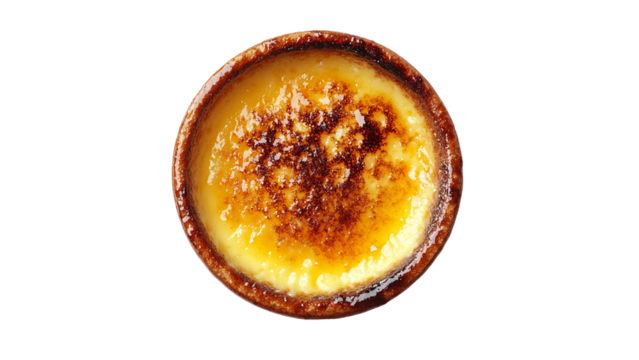 Integrated cream online crème brûlée top view, isolated on a white background, cut out