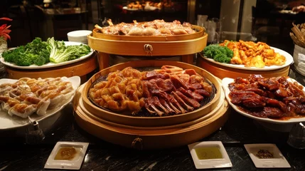 Gourmet display of peking duck and assorted dishes for culinary delights
