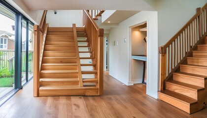 Stunning Luxury Contemporary Interior Design in a MultiStorey Home Featuring Sleek Wooden Stairs and Modern Aesthetic Elements for an Elegant Living Experience