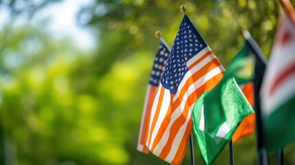 Celebration of irish american heritage month with flags displayed outdoors