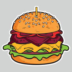 illustration of a fast food hamburger sticker for entrepreneurship