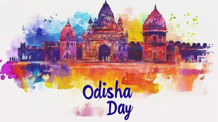 Odisha Day Odisha day celebration with watercolor art of ancient temples