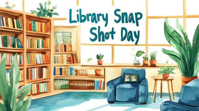 Library Snap Shot Day Cozy library retreat with armchairs and potted plants for library snap shot day