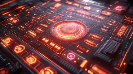 Obraz premium A futuristic interface with glowing elements and intricate circuitry design.