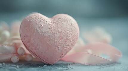 Fototapeta premium Romantic Valentine's Day Setting with Elegant Heart and Ribbon Featuring Soft Textures in a Close-Up View