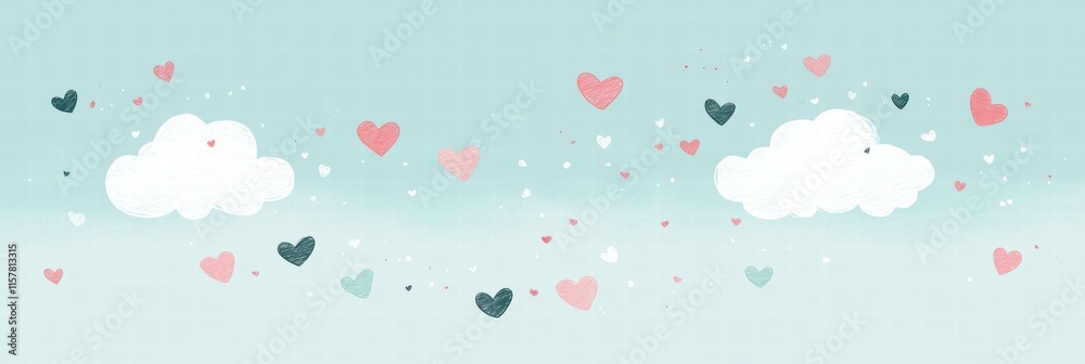 Poster whimsical hand drawn valentines day design with playful hearts and clouds featuring ample space for 