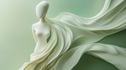 Abstract Elegant Figurine in a Flowing Design Set Against a Soft Green Background