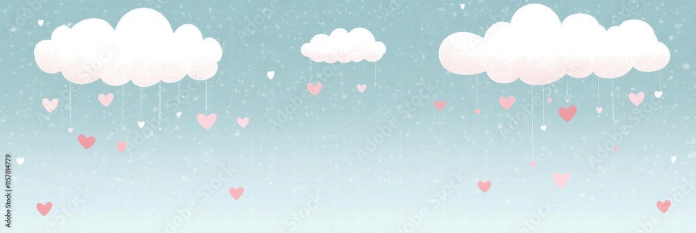 Aufkleber Whimsical Valentines Day design featuring hand drawn clouds and hearts with ample space for text or messages. Generative AI