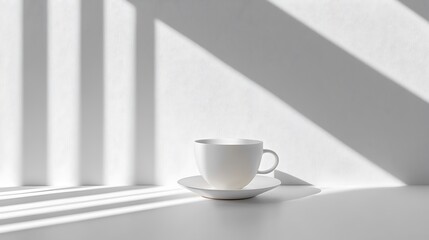 Close-up Photo: Elegant White Teacup Calmly Rests in Sunlit Room. AI Generated