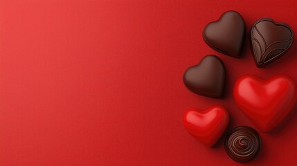 Celebrating love with heart-shaped chocolate treats on red background gourmet food photography romantic atmosphere