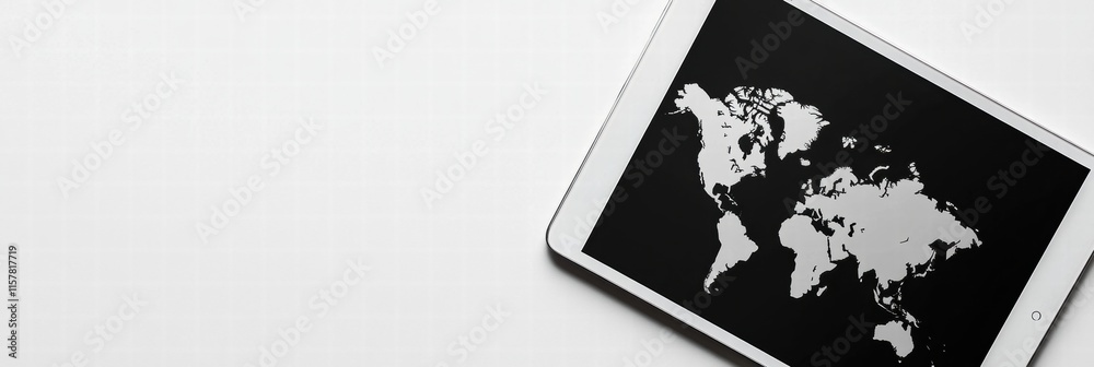 Leinwandbilder Explore global connections with a tablet showcasing a world map for creative mock up and design purposes. Generative AI