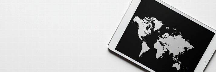 Explore global connections with a tablet showcasing a world map for creative mock up and design purposes. Generative AI