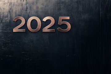 Números de bronze 2025 em um fundo metálico escuro