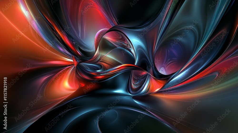 Poster abstract digital art with vibrant colors and swirling forms.