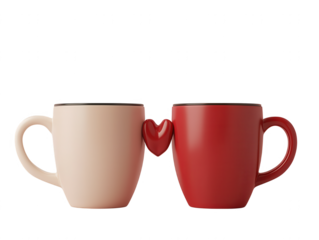 Pair of Latte Cups with Handles Forming a Heart Shape Perfect for Romantic Coffee Moments or Cozy Cafes, Ideal for Valentine's Day or Love Themes