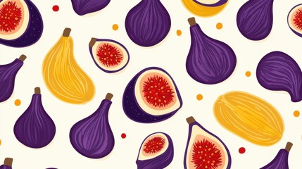 Colorful Pattern of Figs and Bananas on Light Background for Design Purposes