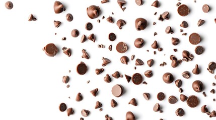 Obraz premium Scattered Chocolate Chips Photo: Deliciously Detailed Close-Up Mockup. AI Generated