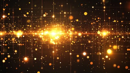 Obraz premium Golden particles and light streaks on black background