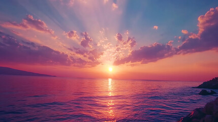 Vibrant Sunset Photo: Serene Ocean Colors at Twilight. AI Generated