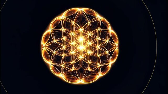 Golden Flower Of Life Esoteric Mystical Symbol Mandala Geometry Transparent Alpha Overlay On Black Background. Evil Eye Protection	