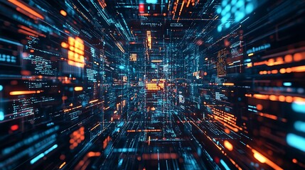 Stunning Futuristic Digital Illustration: Vividly Rendered Data Stream Visualization. AI Generated