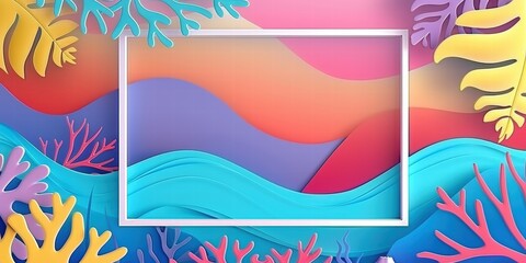 Obraz premium Vibrant Summer Ocean Waves Paper Cut Art: Tropical Paradise Design
