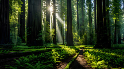 Obraz premium Ethereal Majesty: A Captivating Journey Through an Ef Redwood Forest