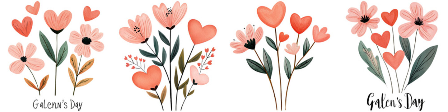 Galantine Day and friendship holiday, A vibrant arrangement of flowers featuring pink blooms and heart shapes, showcasing a whimsical and romantic aesthetic.