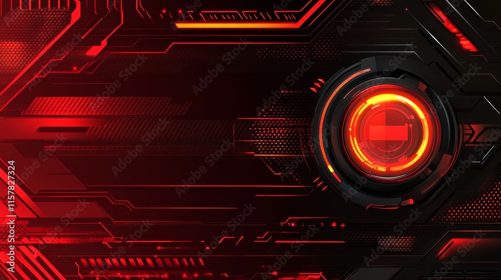 Poster abstract futuristic red technology background. digital circuit board glowing in the dark.
