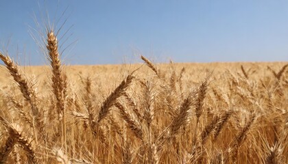 Golden Wheat Fields Swaying in the Breeze Under a Clear Sky