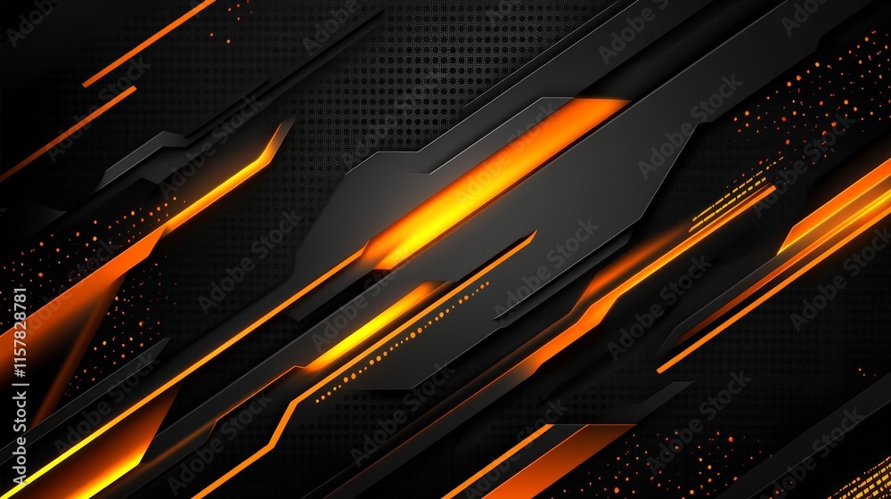 Poster Abstract dark background with orange lines and glowing elements
