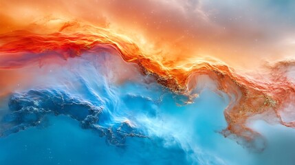 Vibrant Digital Painting: Abstract Swirling Colors, Fiery Orange Meets Serene Blue. AI Generated