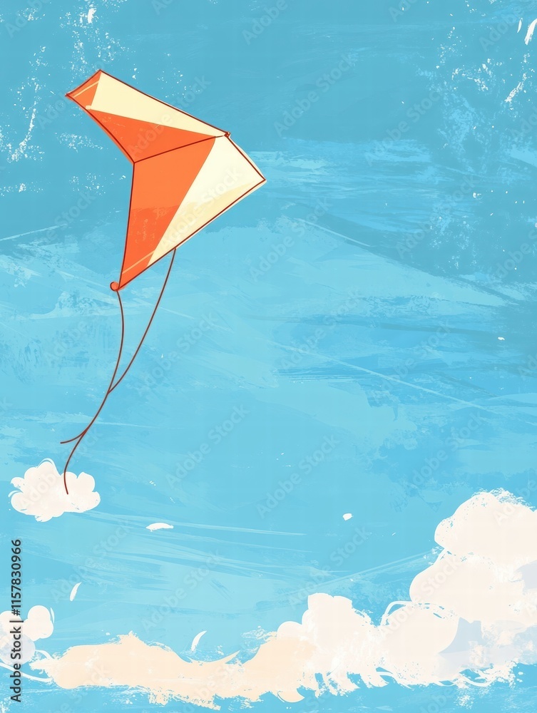 Poster Colorful kite soaring in a clear blue sky with clouds and open space for text or design elements. Generative AI