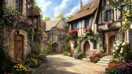 Fototapeta premium Charming Architectural Streets with Seasonal Flowers