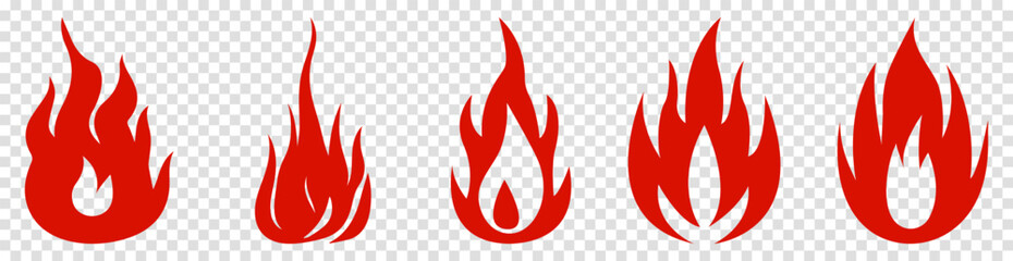 Set of red fire logos