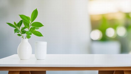 Elegant Interior Design Inspiration A Stylish Table Featuring a Lush Green Plant and Chic White Vase, Perfect for Modern Home Decor and Creative Living Spaces